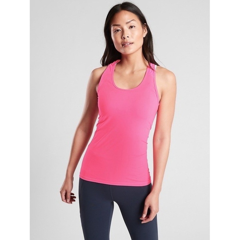Athleta Bakasana Tank Top Small Hot‎ Pink Ruffled Back Mesh Inlay NWT